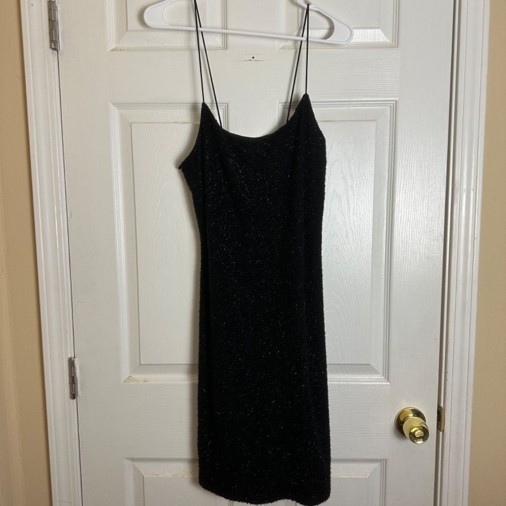 ! Vintage Y2K 90s Made in USA JUMP Black Fuzzy Glitter Mini Dress Women 11/12